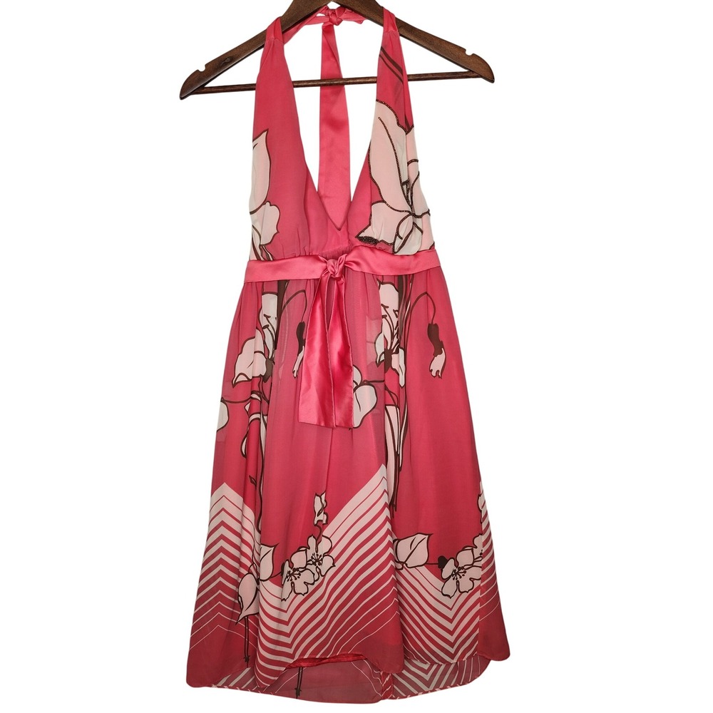 Max‎ and Cleo short Summer Print Halter Dress Size 6 Pink Party Cocktail